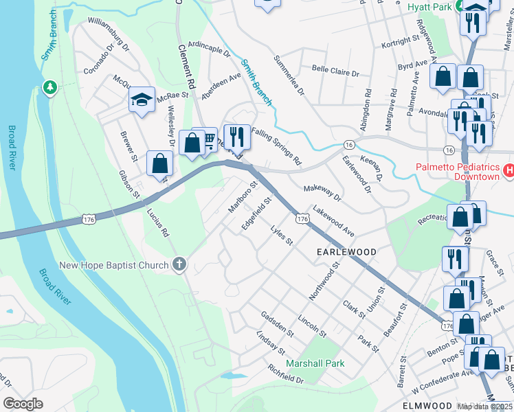map of restaurants, bars, coffee shops, grocery stores, and more near 3506 Lyles Street in Columbia