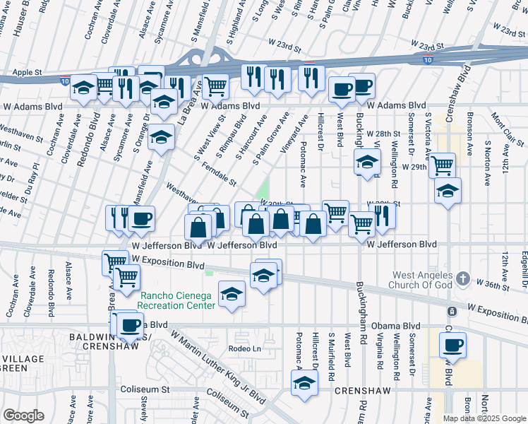 map of restaurants, bars, coffee shops, grocery stores, and more near 3010 Field Avenue in Los Angeles