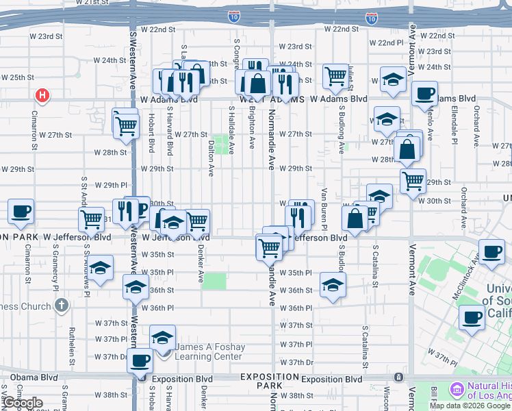 map of restaurants, bars, coffee shops, grocery stores, and more near 3011 Brighton Avenue in Los Angeles