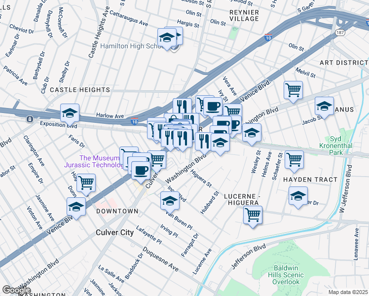 map of restaurants, bars, coffee shops, grocery stores, and more near 3710 Hoke Avenue in Culver City