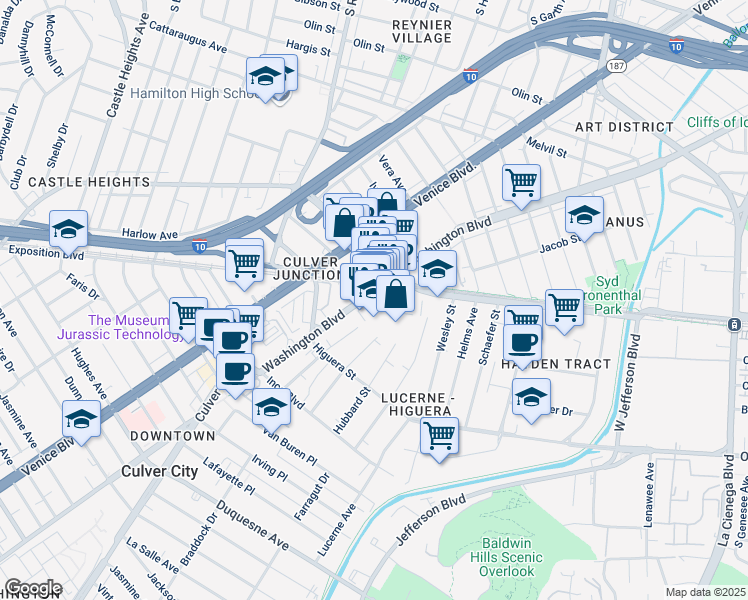 map of restaurants, bars, coffee shops, grocery stores, and more near 3946 Landmark Street in Culver City