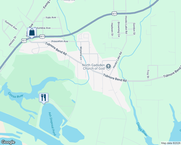 map of restaurants, bars, coffee shops, grocery stores, and more near 811 Tidmore Bend Road in Gadsden