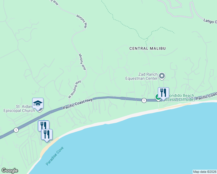 map of restaurants, bars, coffee shops, grocery stores, and more near 27715 Pacific Coast Highway in Malibu