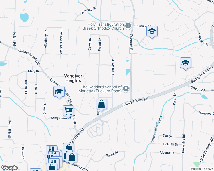 map of restaurants, bars, coffee shops, grocery stores, and more near 2289 Lavender Drive in Marietta