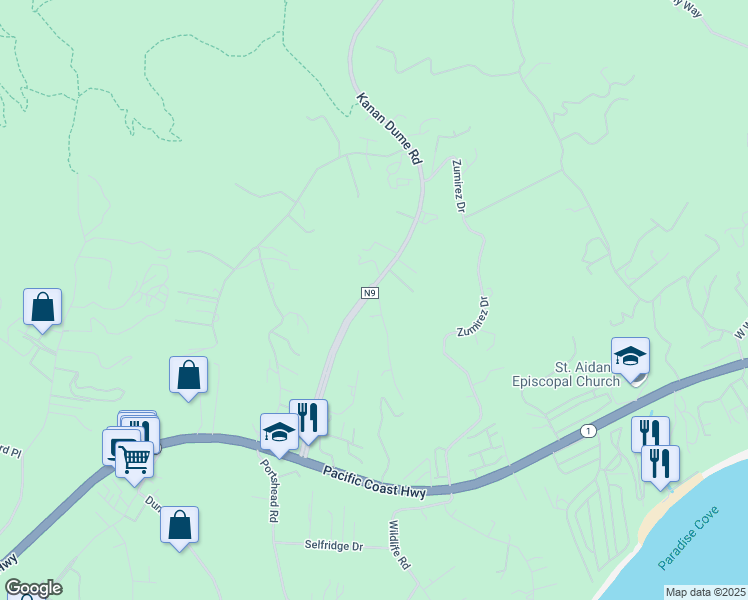 map of restaurants, bars, coffee shops, grocery stores, and more near 6015 Galahad Drive in Malibu