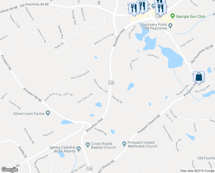 map of restaurants, bars, coffee shops, grocery stores, and more near 1629 Braselton Highway in Lawrenceville