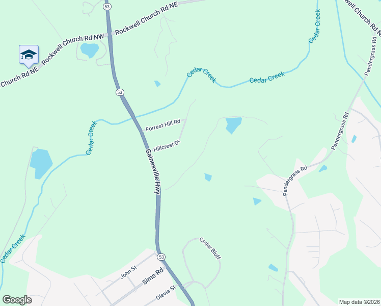 map of restaurants, bars, coffee shops, grocery stores, and more near 50 Cedar Valley Trail West in Winder