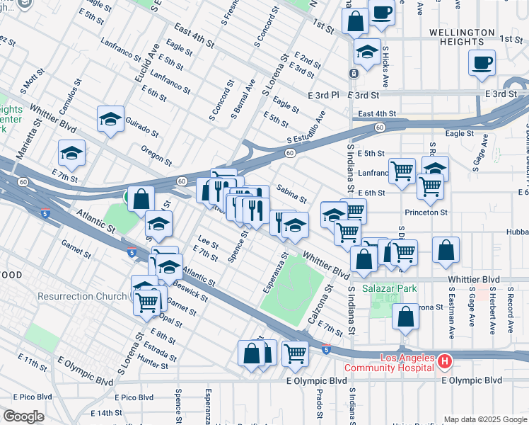map of restaurants, bars, coffee shops, grocery stores, and more near 3529 Percy Street in Los Angeles