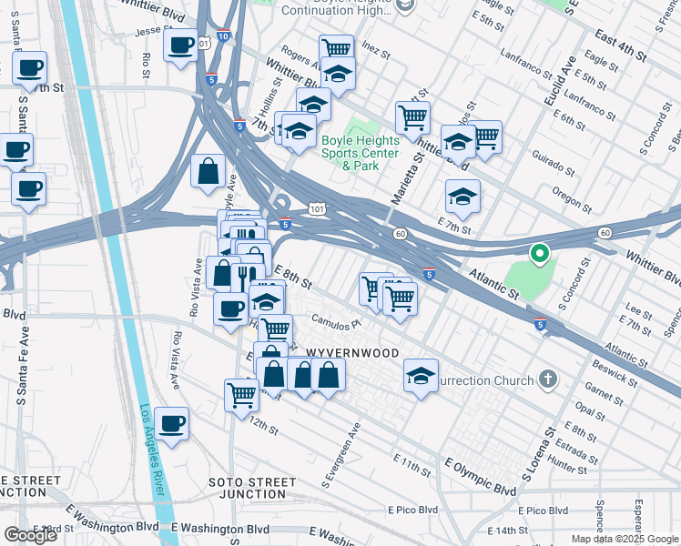 map of restaurants, bars, coffee shops, grocery stores, and more near 1136 Orme Avenue in Los Angeles