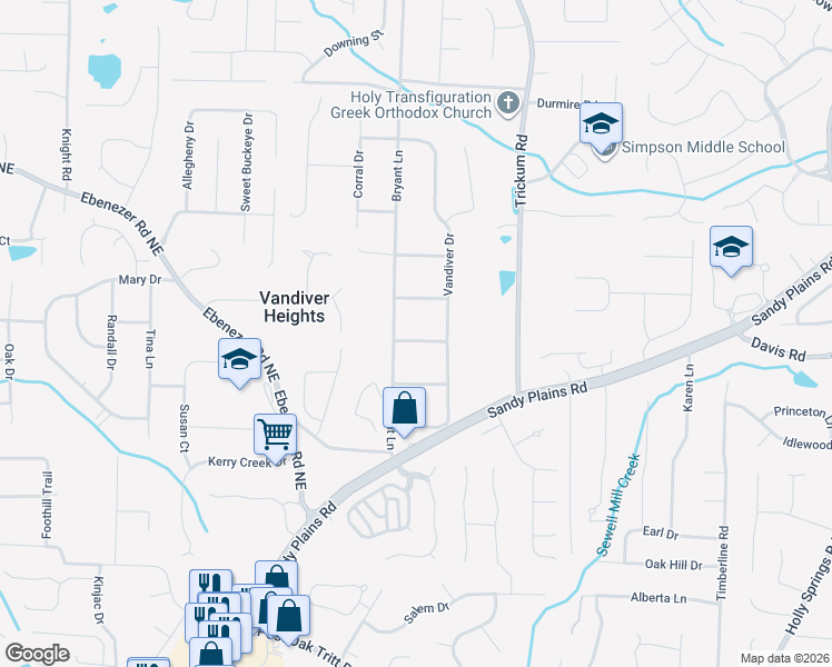 map of restaurants, bars, coffee shops, grocery stores, and more near 2279 Lavender Drive in Marietta