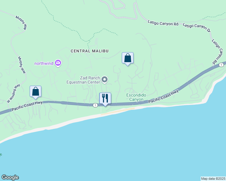map of restaurants, bars, coffee shops, grocery stores, and more near 27335 Pacific Coast Highway in Malibu