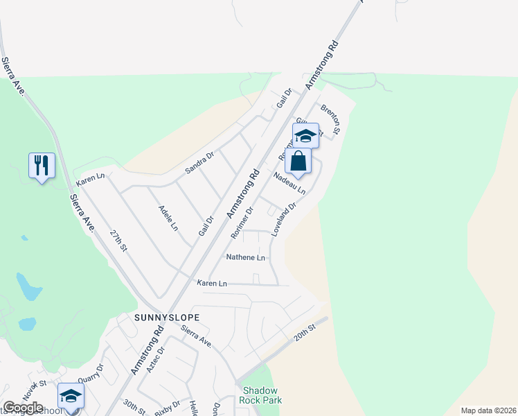 map of restaurants, bars, coffee shops, grocery stores, and more near 2335 Rorimer Drive in Riverside