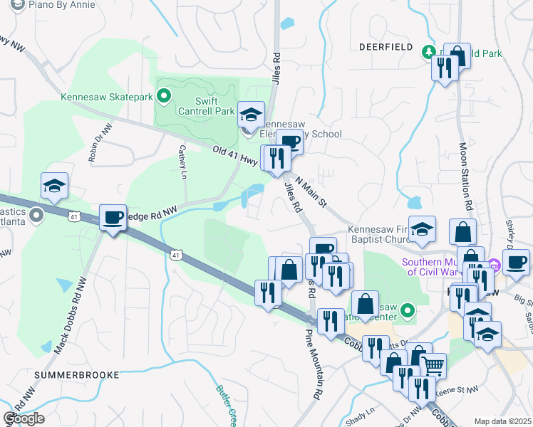 map of restaurants, bars, coffee shops, grocery stores, and more near 1056 Hillsborough Chase Northwest in Kennesaw
