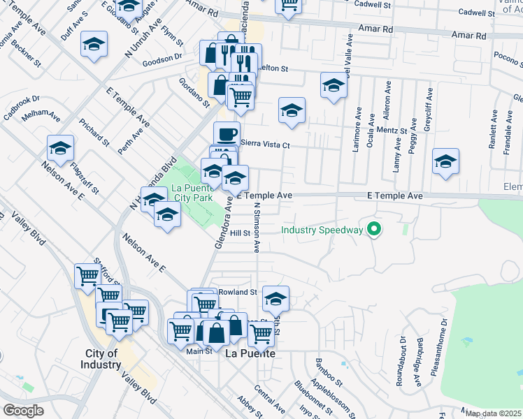 map of restaurants, bars, coffee shops, grocery stores, and more near in La Puente
