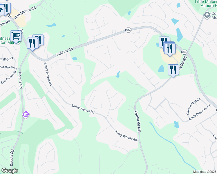 map of restaurants, bars, coffee shops, grocery stores, and more near 3390 Stratton Lane in Dacula