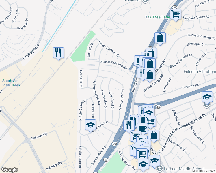 map of restaurants, bars, coffee shops, grocery stores, and more near 104 Red Cloud Drive in Diamond Bar