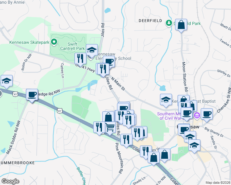 map of restaurants, bars, coffee shops, grocery stores, and more near 2996 Cori Ct in Kennesaw