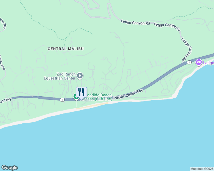 map of restaurants, bars, coffee shops, grocery stores, and more near 6475 Sycamore Meadows Drive in Malibu