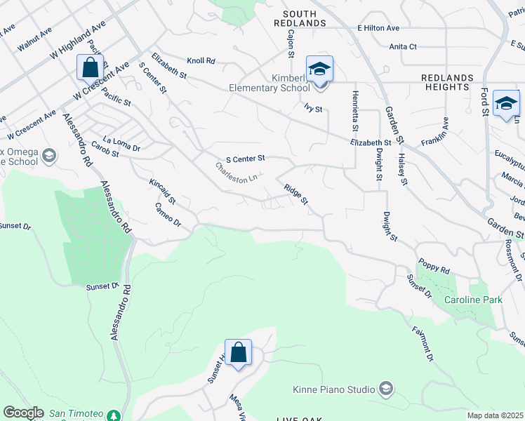 map of restaurants, bars, coffee shops, grocery stores, and more near 1464 Pacific Street in Redlands