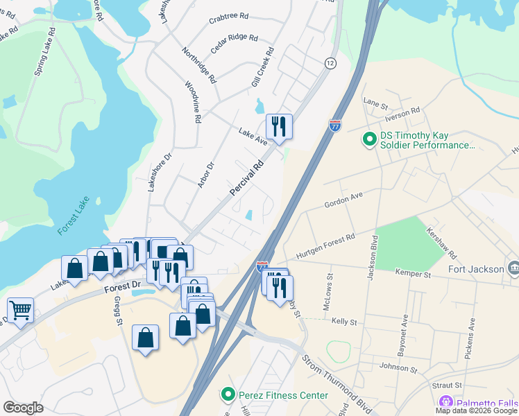 map of restaurants, bars, coffee shops, grocery stores, and more near 413 Hawkeye Court in Columbia