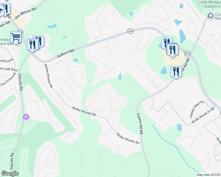 map of restaurants, bars, coffee shops, grocery stores, and more near 3390 Stratton Lane in Dacula