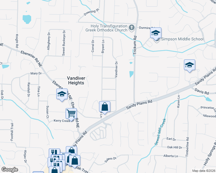 map of restaurants, bars, coffee shops, grocery stores, and more near 2279 Lavender Drive in Marietta