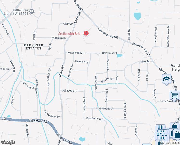 map of restaurants, bars, coffee shops, grocery stores, and more near 3134 Shadowood Lane in Marietta