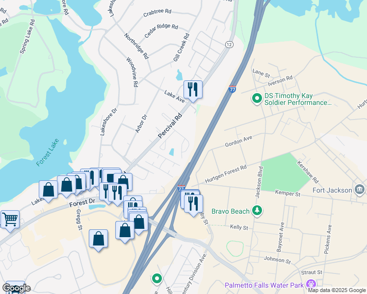map of restaurants, bars, coffee shops, grocery stores, and more near 413 Hawkeye Court in Columbia