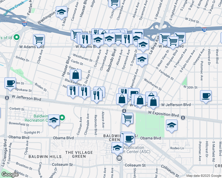 map of restaurants, bars, coffee shops, grocery stores, and more near 2920 Alsace Avenue in Los Angeles