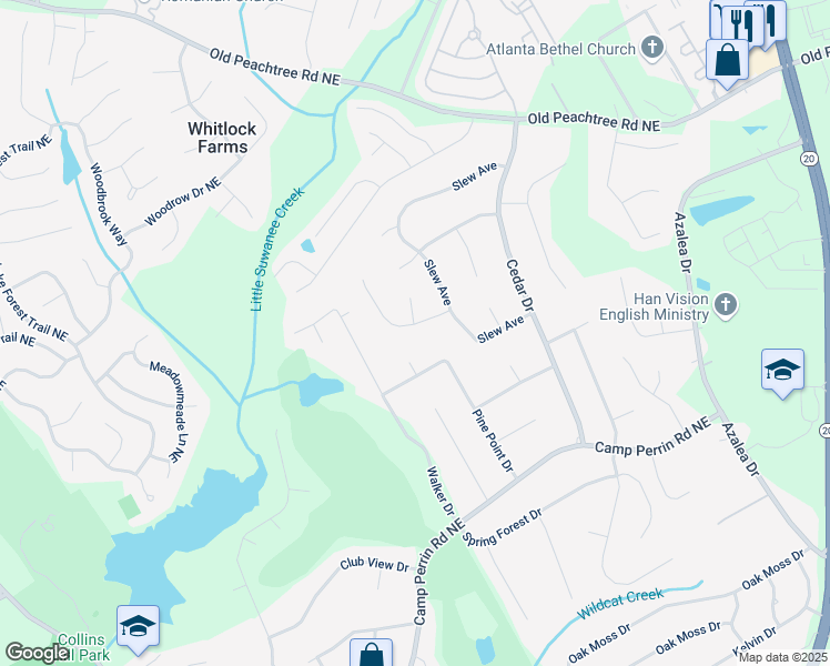 map of restaurants, bars, coffee shops, grocery stores, and more near 703 Cedar Valley Trce in Lawrenceville