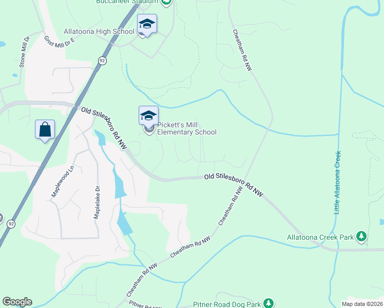 map of restaurants, bars, coffee shops, grocery stores, and more near Cedar Lane Northwest in Acworth