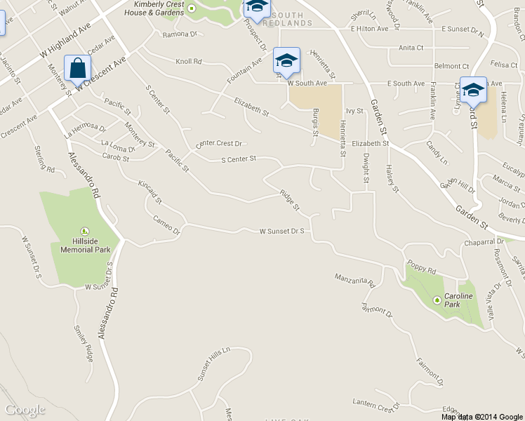 map of restaurants, bars, coffee shops, grocery stores, and more near 1464 Pacific Street in Redlands