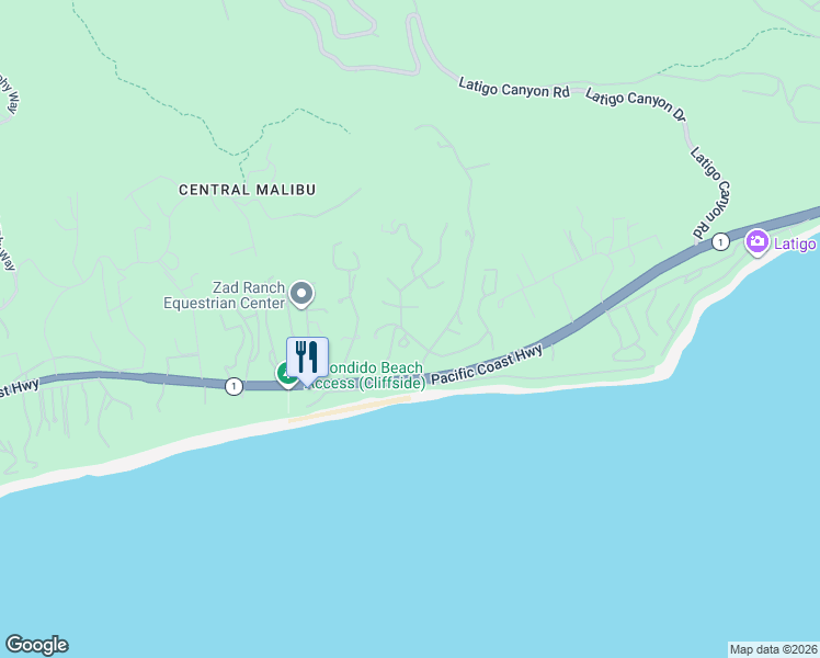 map of restaurants, bars, coffee shops, grocery stores, and more near 6456 Sycamore Meadows Drive in Malibu
