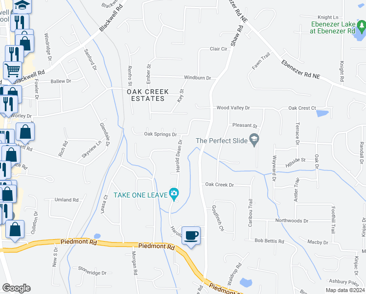 map of restaurants, bars, coffee shops, grocery stores, and more near 3116 Harold Dean Drive in Marietta