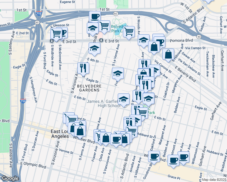 map of restaurants, bars, coffee shops, grocery stores, and more near 519 Fraser Avenue in Los Angeles