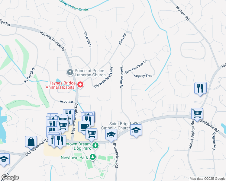 map of restaurants, bars, coffee shops, grocery stores, and more near 10155 Piney Ridge Walk in Alpharetta
