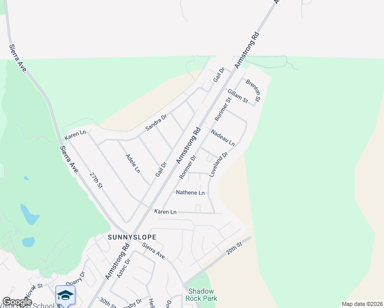 map of restaurants, bars, coffee shops, grocery stores, and more near 2335 Rorimer Drive in Riverside