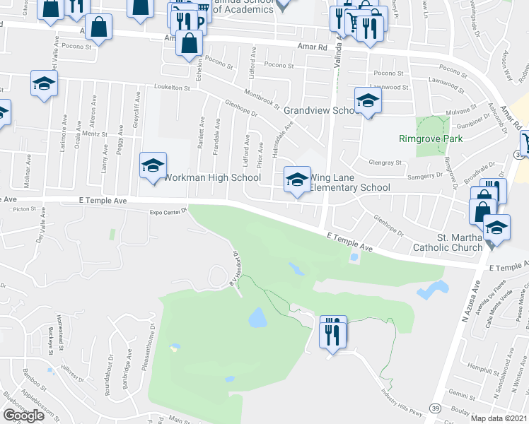 map of restaurants, bars, coffee shops, grocery stores, and more near in City of Industry