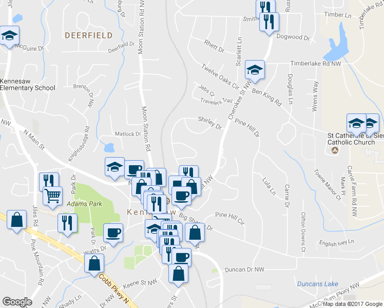 map of restaurants, bars, coffee shops, grocery stores, and more near 2087 Randolph Circle in Kennesaw