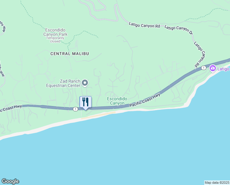 map of restaurants, bars, coffee shops, grocery stores, and more near 6474 Sycamore Meadows Drive in Malibu