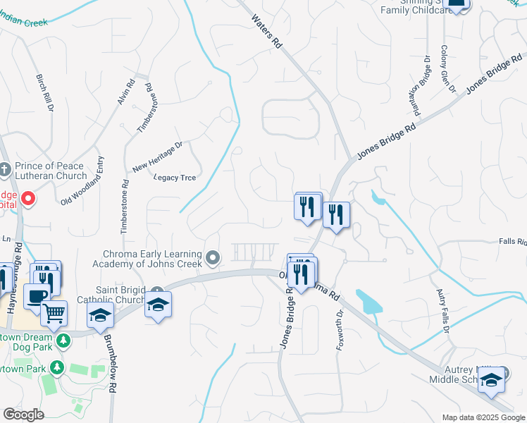 map of restaurants, bars, coffee shops, grocery stores, and more near 9935 Barston Court in Alpharetta