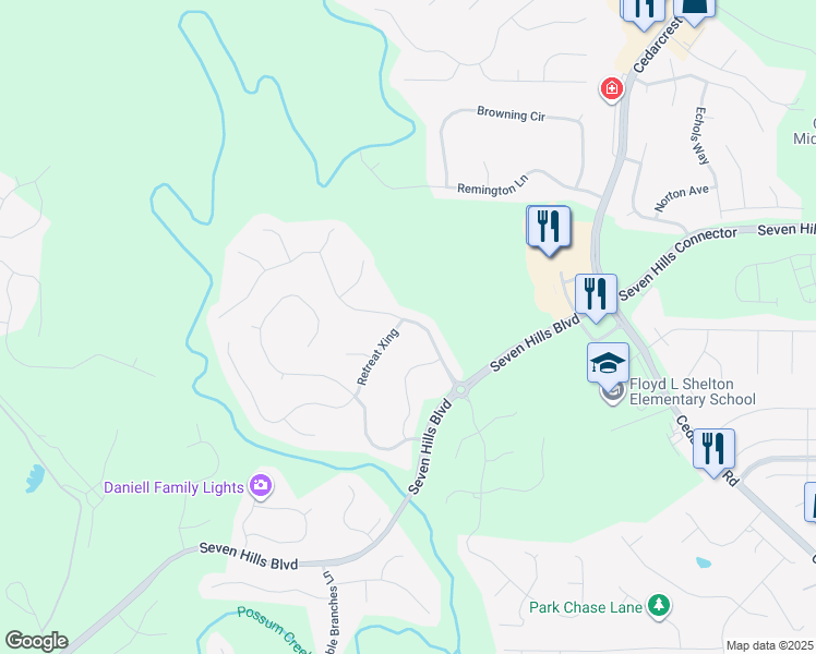 map of restaurants, bars, coffee shops, grocery stores, and more near 5 Retreat Crossing in Dallas