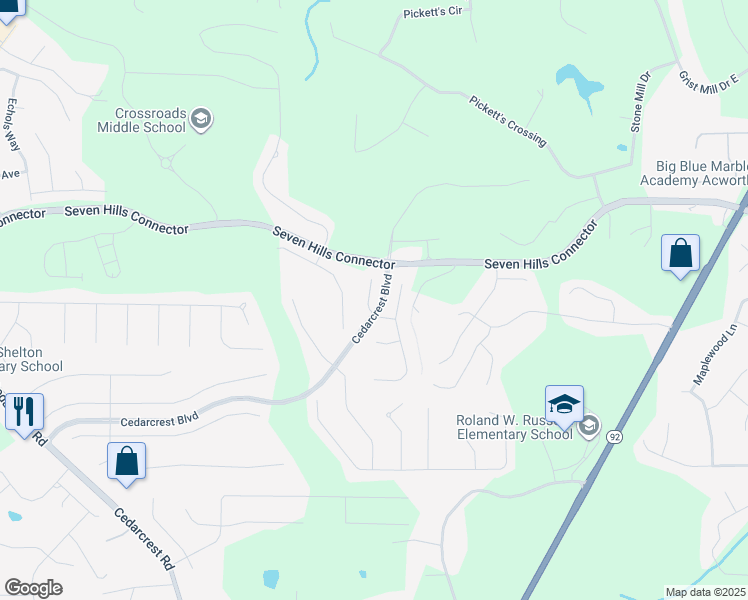 map of restaurants, bars, coffee shops, grocery stores, and more near 42 Windsor Way in Dallas