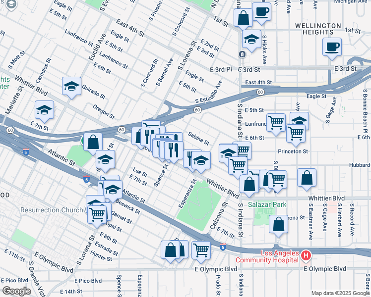 map of restaurants, bars, coffee shops, grocery stores, and more near 3529 Percy Street in Los Angeles