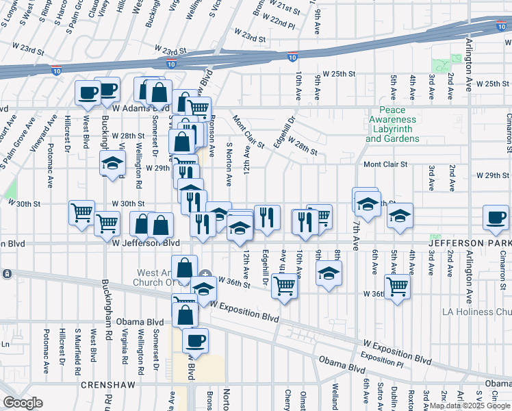 map of restaurants, bars, coffee shops, grocery stores, and more near 3011 Edgehill Drive in Los Angeles