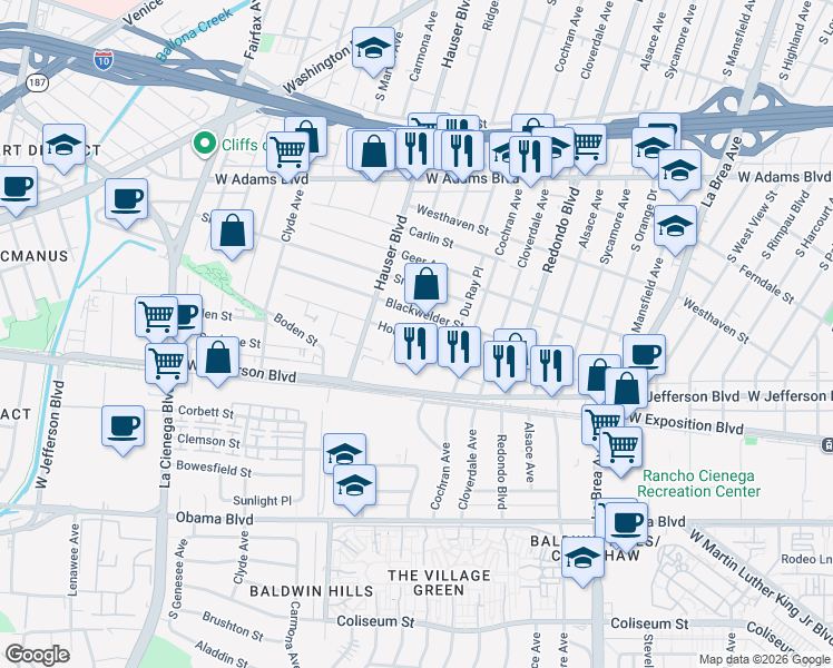 map of restaurants, bars, coffee shops, grocery stores, and more near 5351 Homeside Avenue in Los Angeles