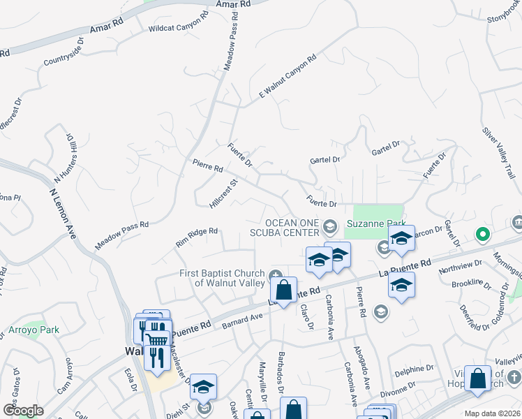map of restaurants, bars, coffee shops, grocery stores, and more near 745 El Vallencito Drive in Walnut