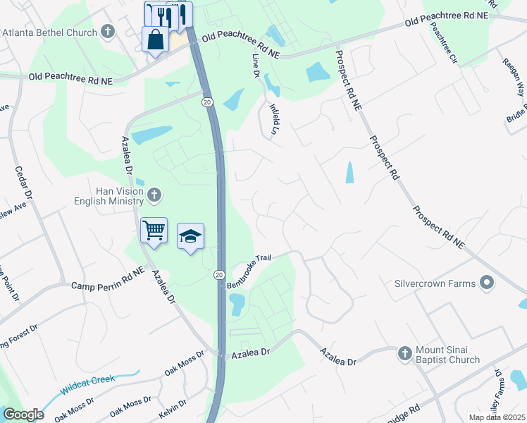 map of restaurants, bars, coffee shops, grocery stores, and more near 2002 Stonewick Court in Lawrenceville