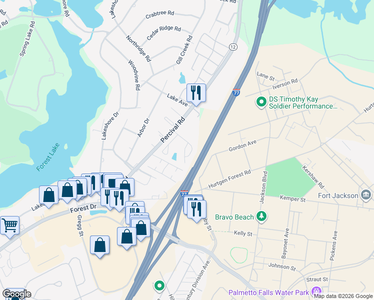 map of restaurants, bars, coffee shops, grocery stores, and more near 409 Hawkeye Court in Columbia