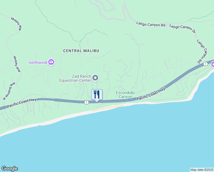 map of restaurants, bars, coffee shops, grocery stores, and more near 6435 Meadows Court in Malibu